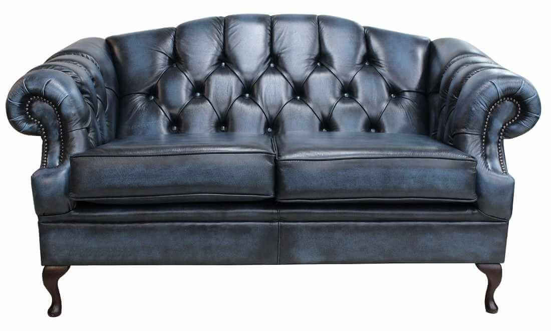 chesterfield victoria 2 seater leather sofa settee antique blue