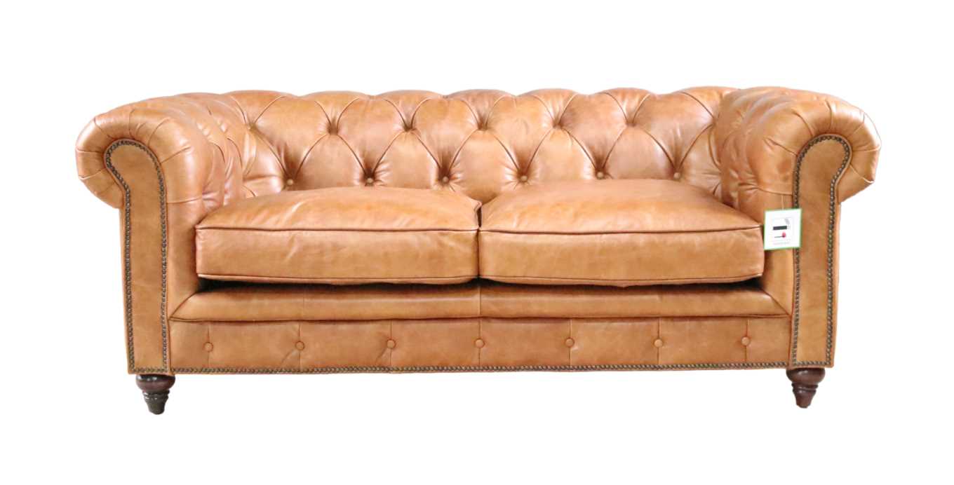 earle chesterfield nappa caramel brown leather sofa 2 seater