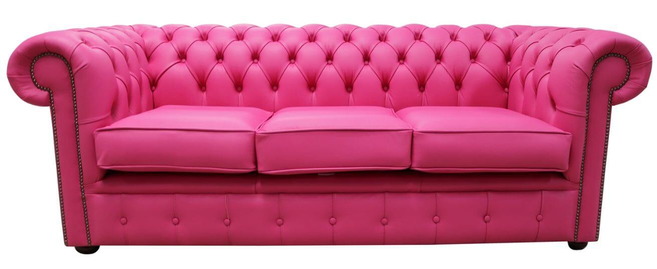 Chesterfield 3 Seater Sofa Settee Pink Leather Sofa