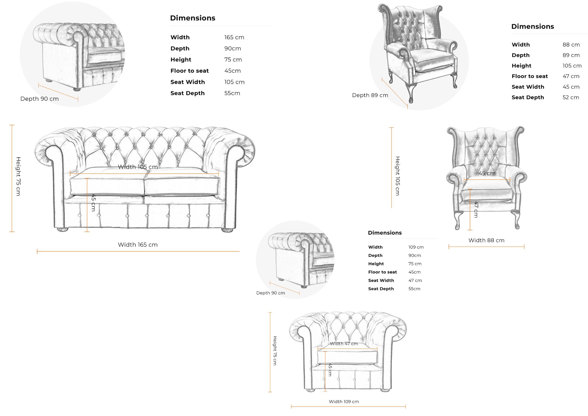 _2 Seater+ Club + Wing Sofa Suite