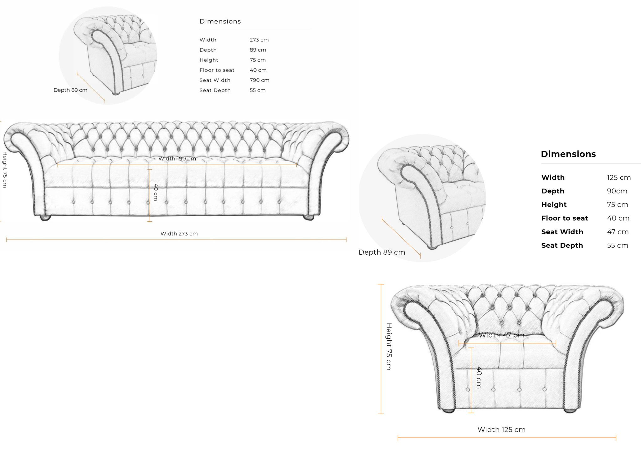 Balmoral 4 Seater + Armchair Button Seat Sofa Suite