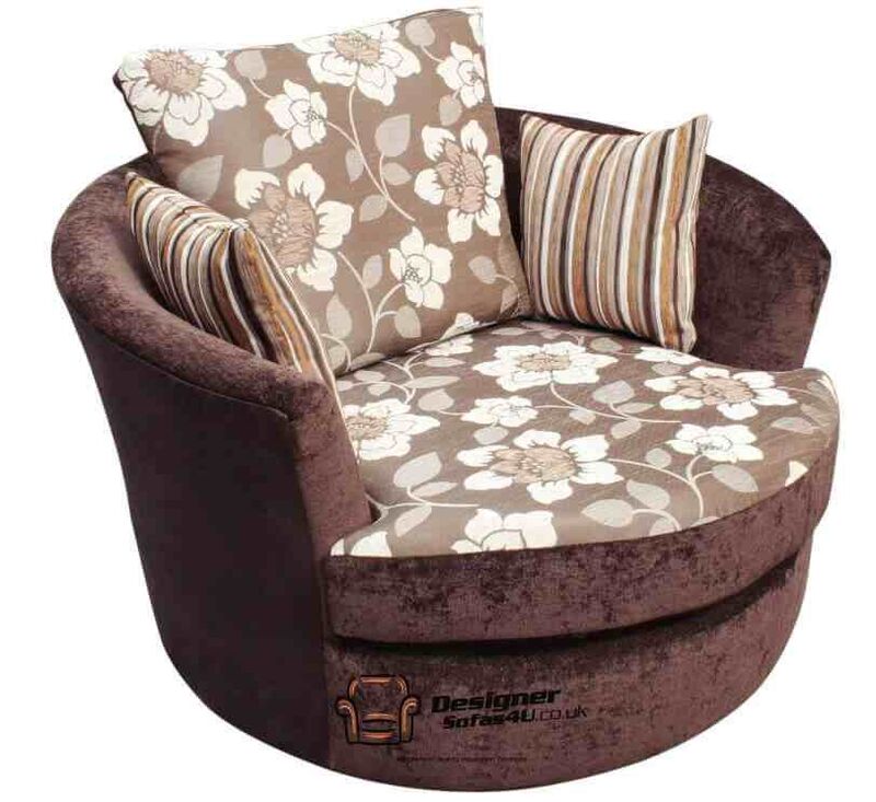Product photograph of Cuddler Swivel Chair Snuggle Swivel Armchair Argent Brown Fabric from Designer Sofas 4U