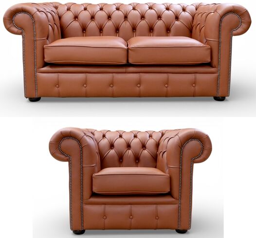 Chesterfield 2 + 1 Seater Club Chair Shelly Spice Leather Sofa Suite Offer