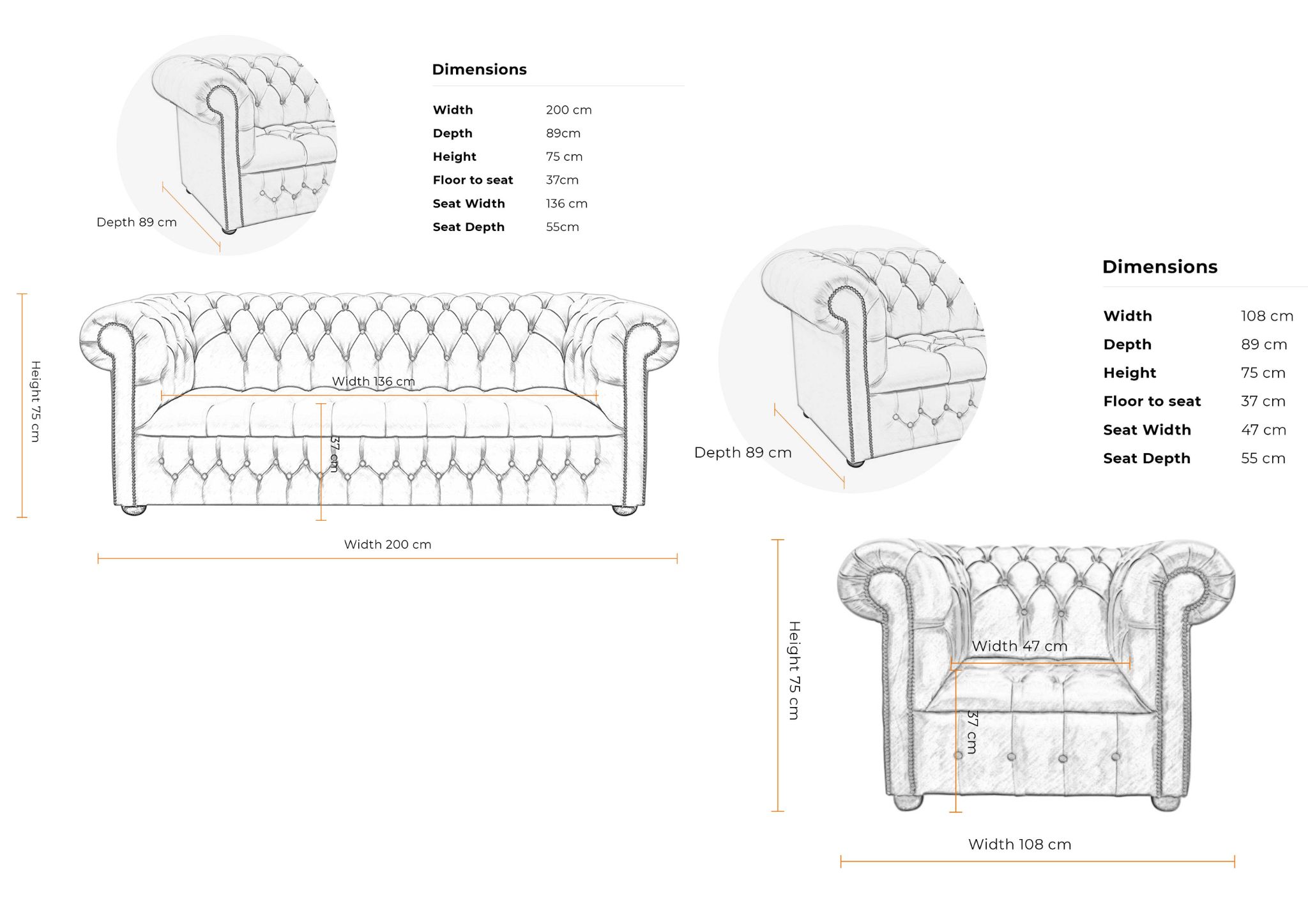 Chesterfield 3+1 Crystal Button Diamond Sofa Suite