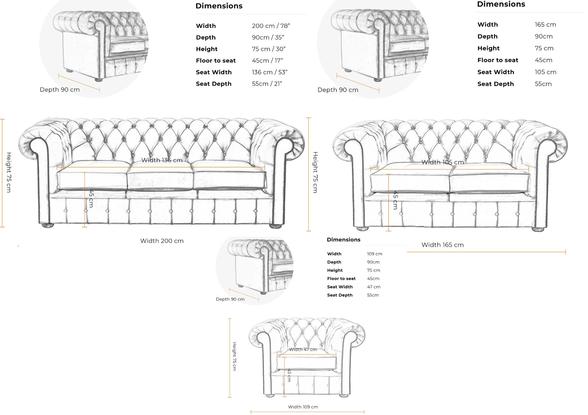 Chesterfield 3+2+1 Seater  Classic Suite