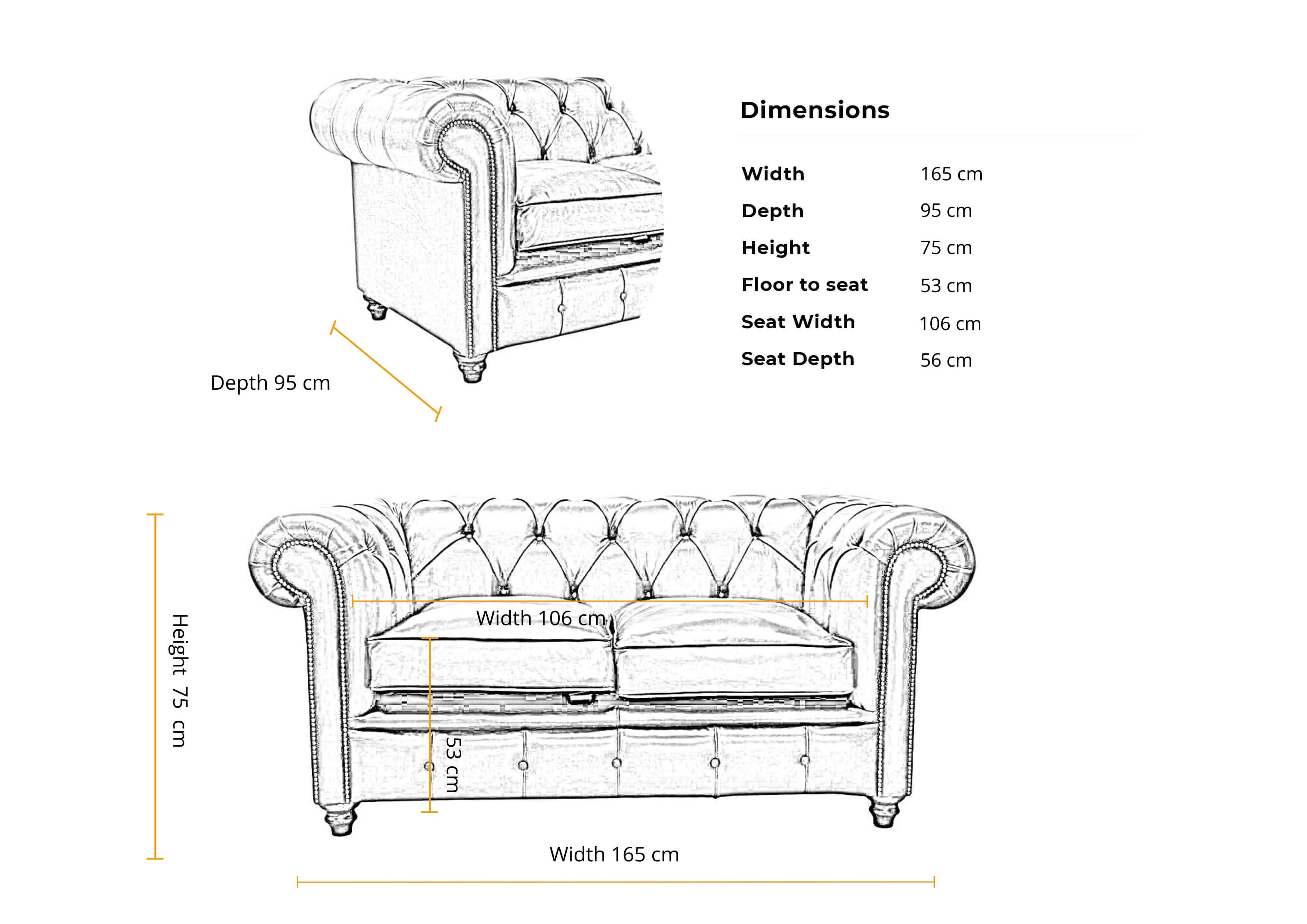 Dimension 2 seater Duke Classic sofa