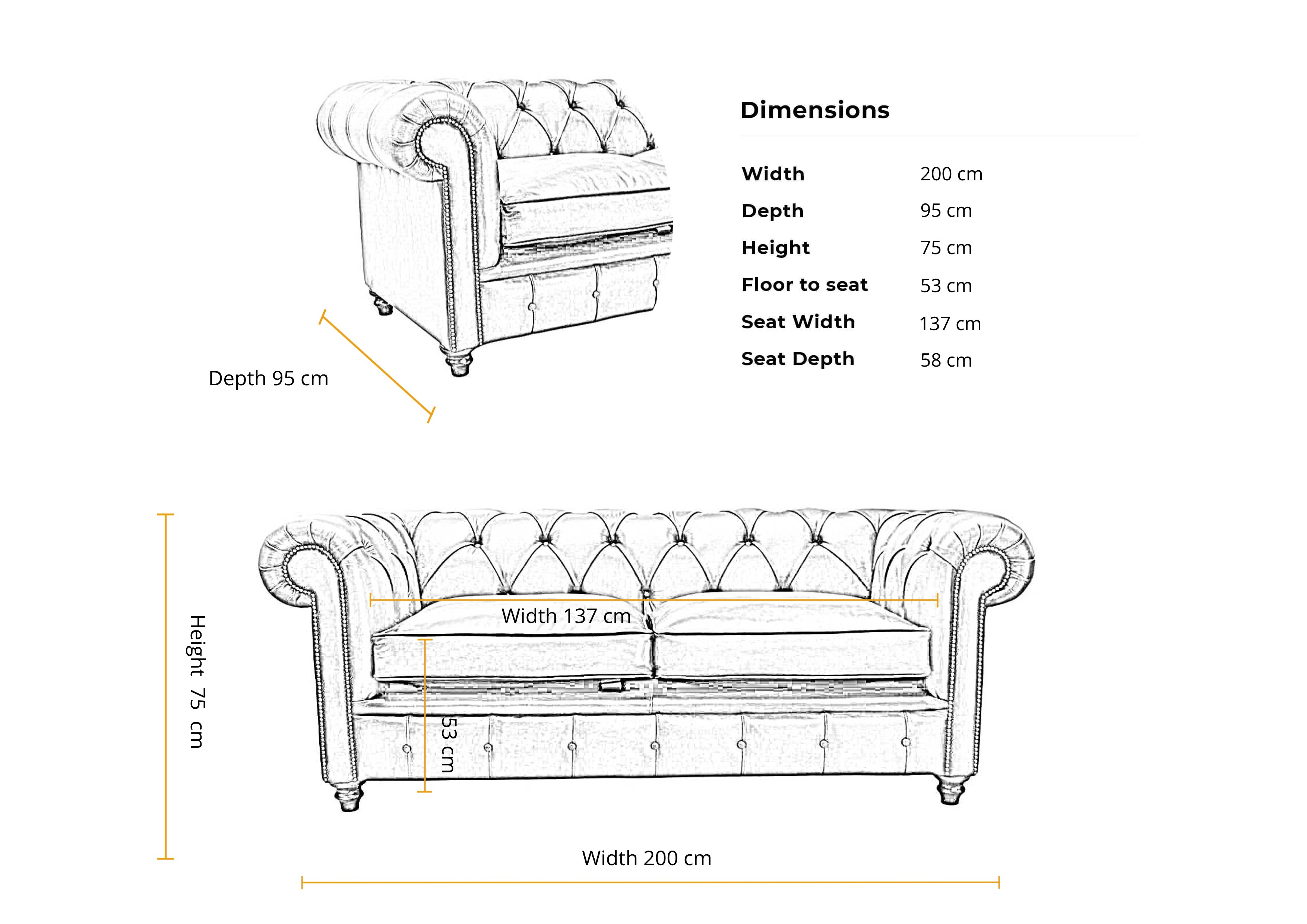 Dimension 3 seater Duke Classic sofa