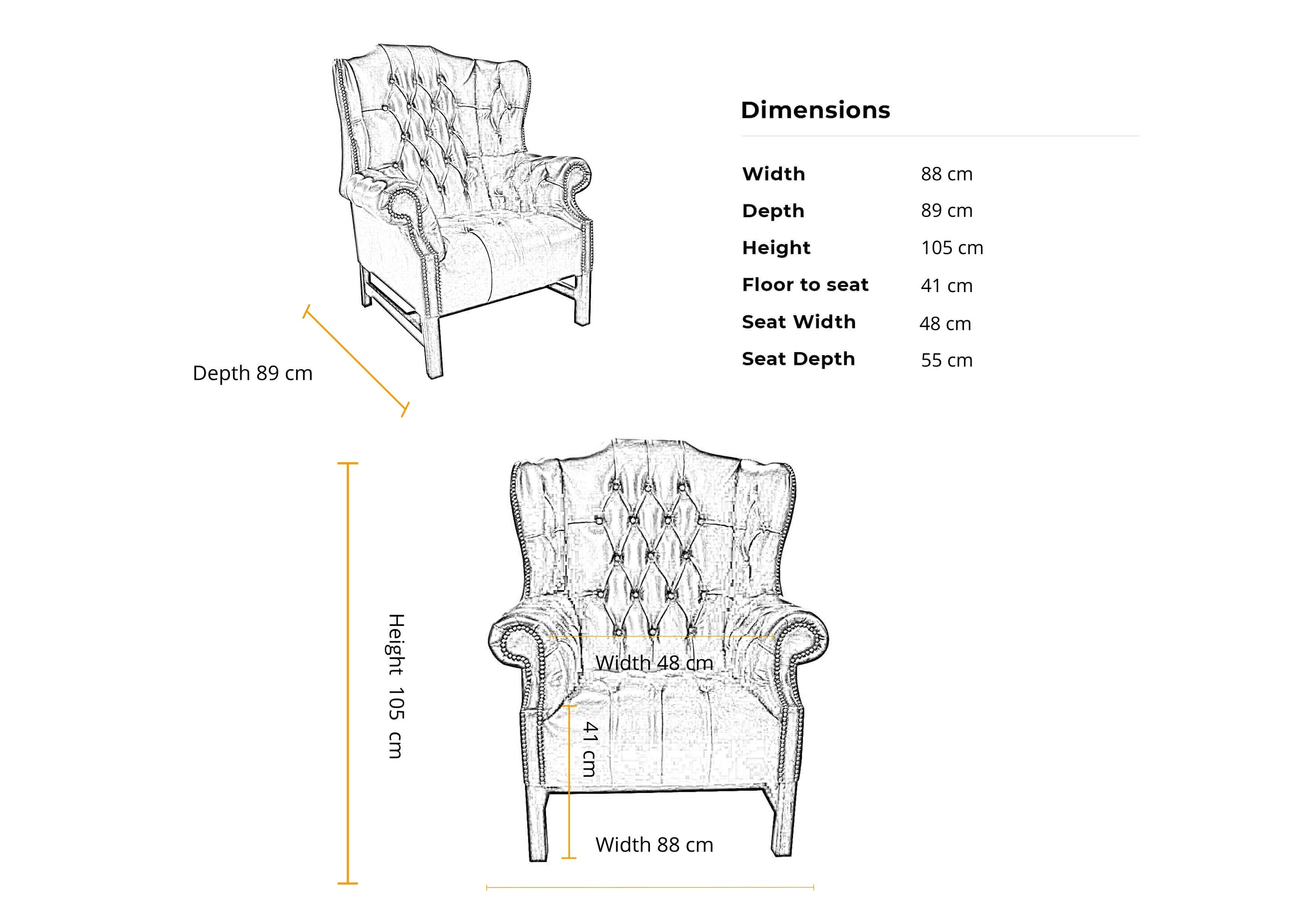 Dimensions 1 seater Churchill High Back wing chair