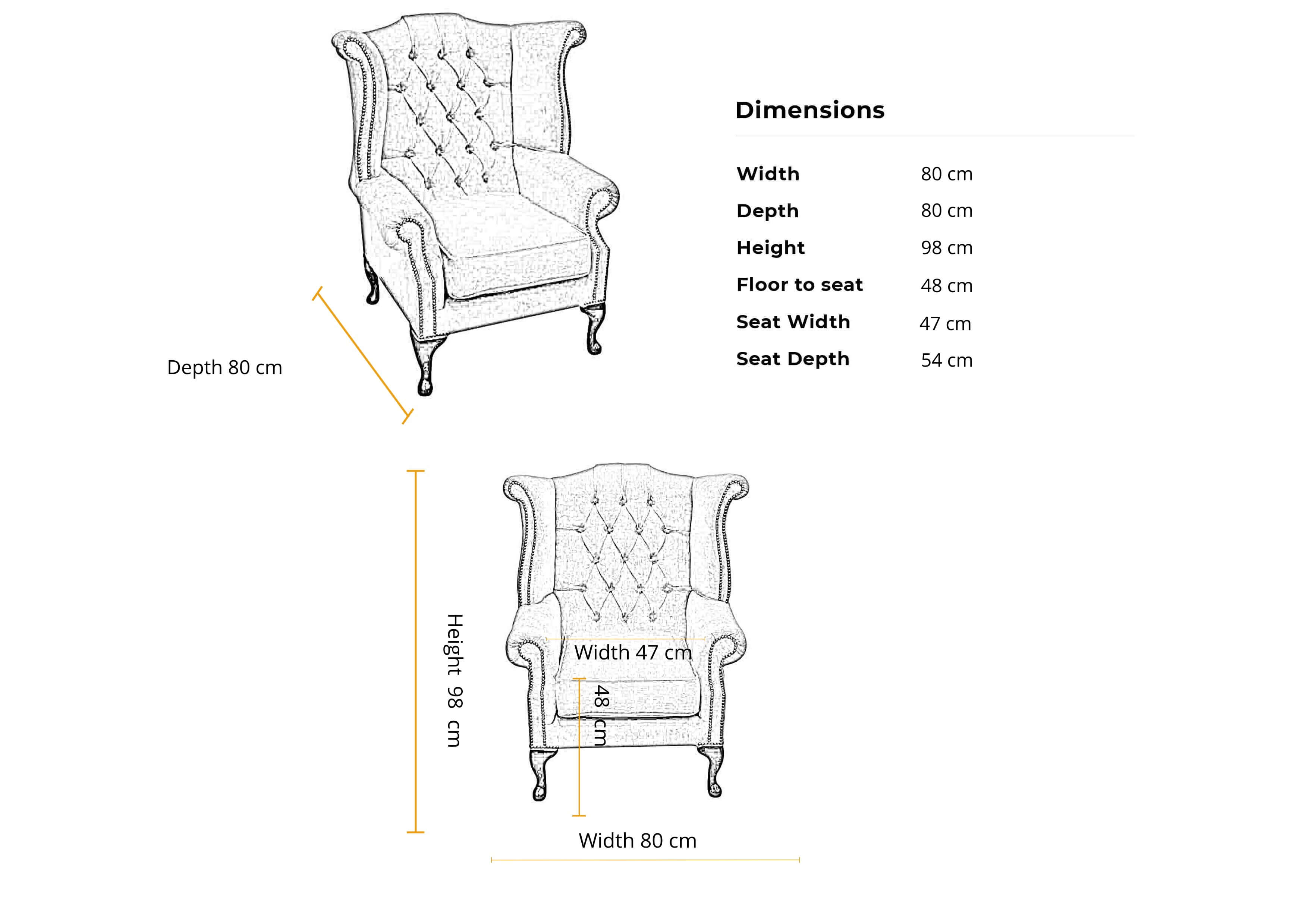 Dimensions 1 seater Edward Queen Anne Wing Chair Fireside High Back Armchair