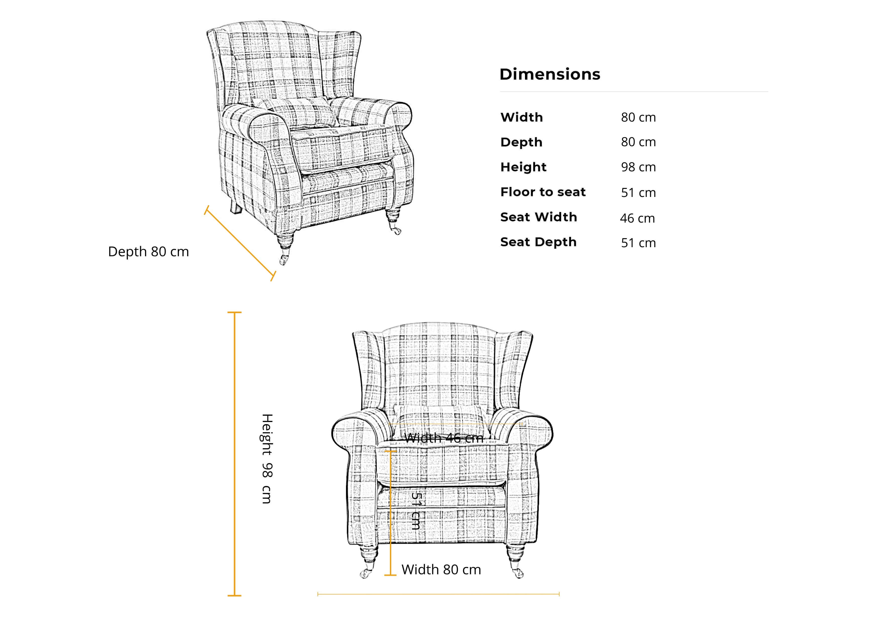 Dimensions 1 seater Fireside High Back wing chair