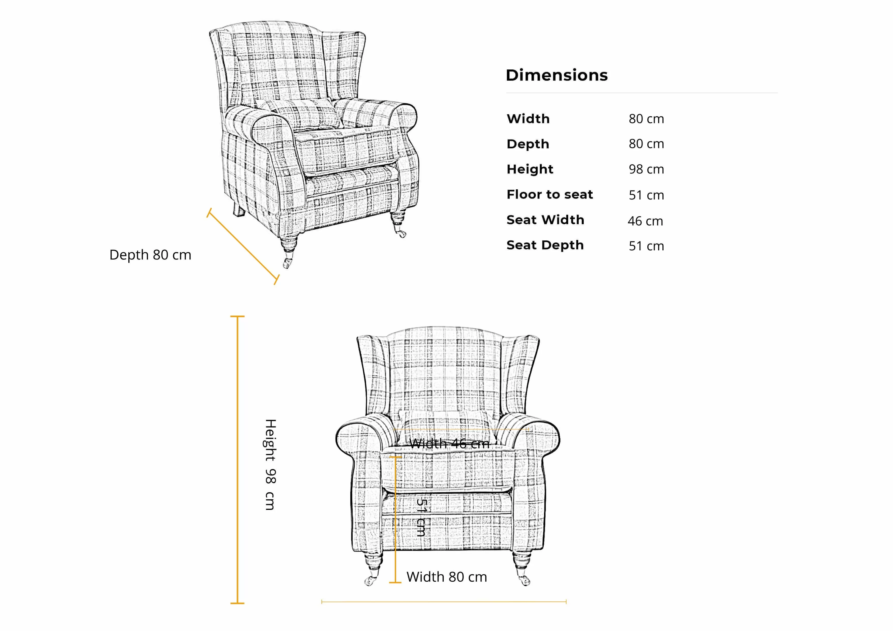 Dimensions 1 seater Fireside High Back wing chair