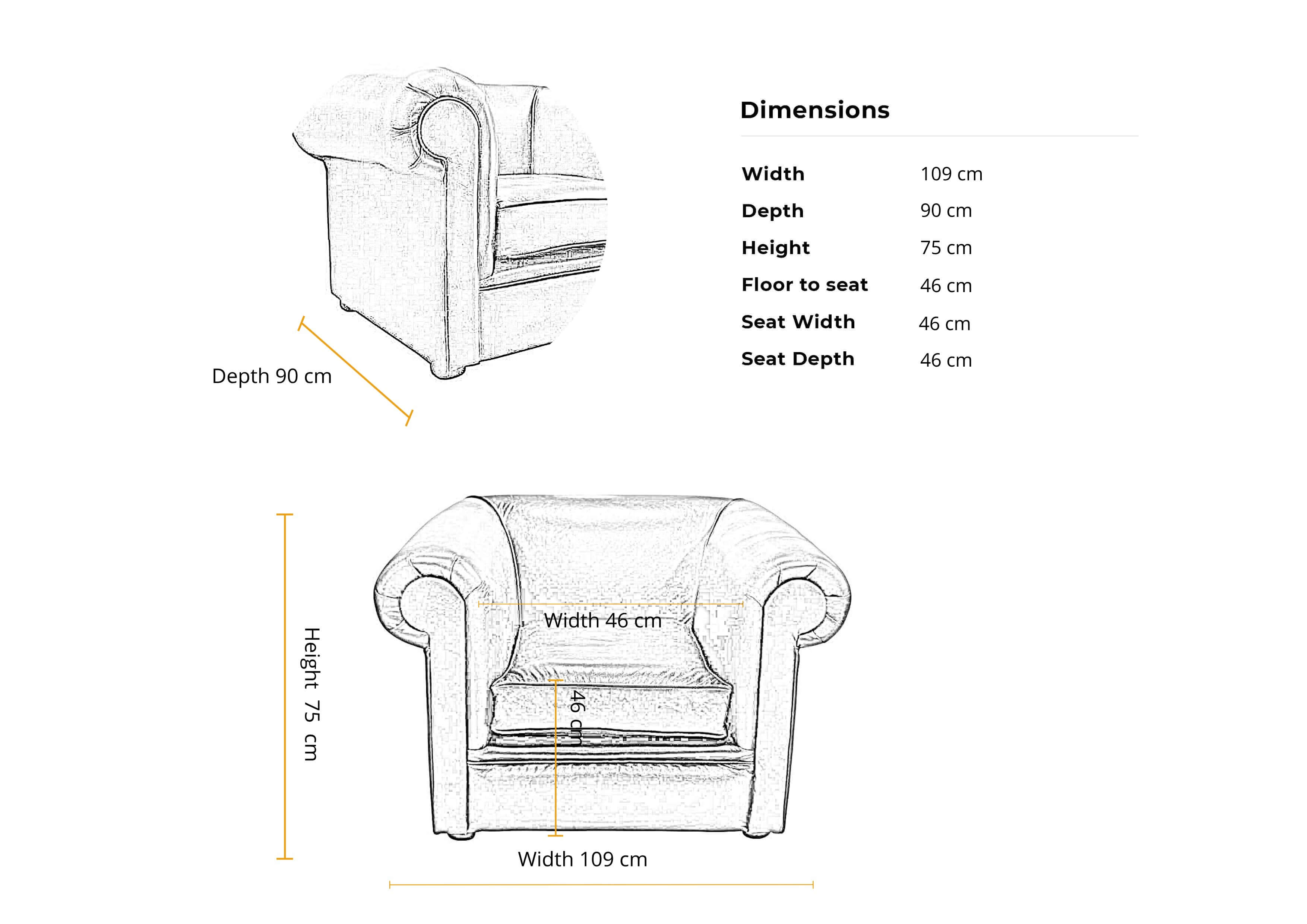 Dimensions 1930's Classic 1 seater Club chair