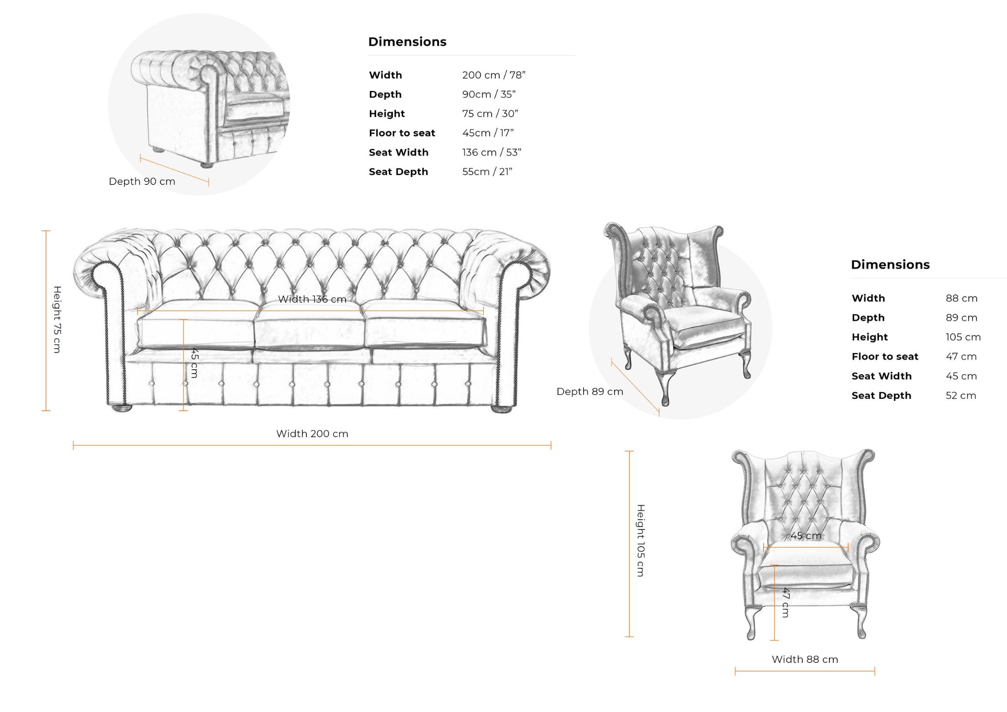 Dimensions 3 Seater + 1   Classic Suite