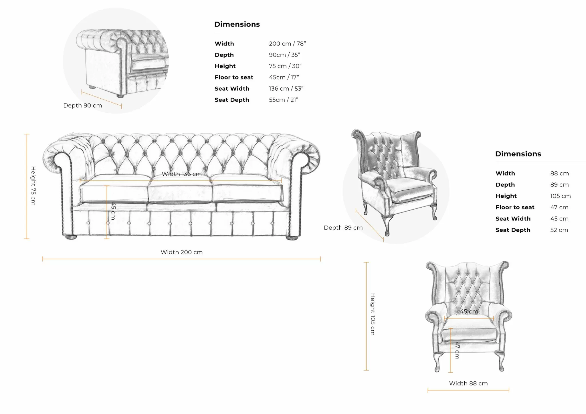 Dimensions 3 Seater + 1 Classic Suite