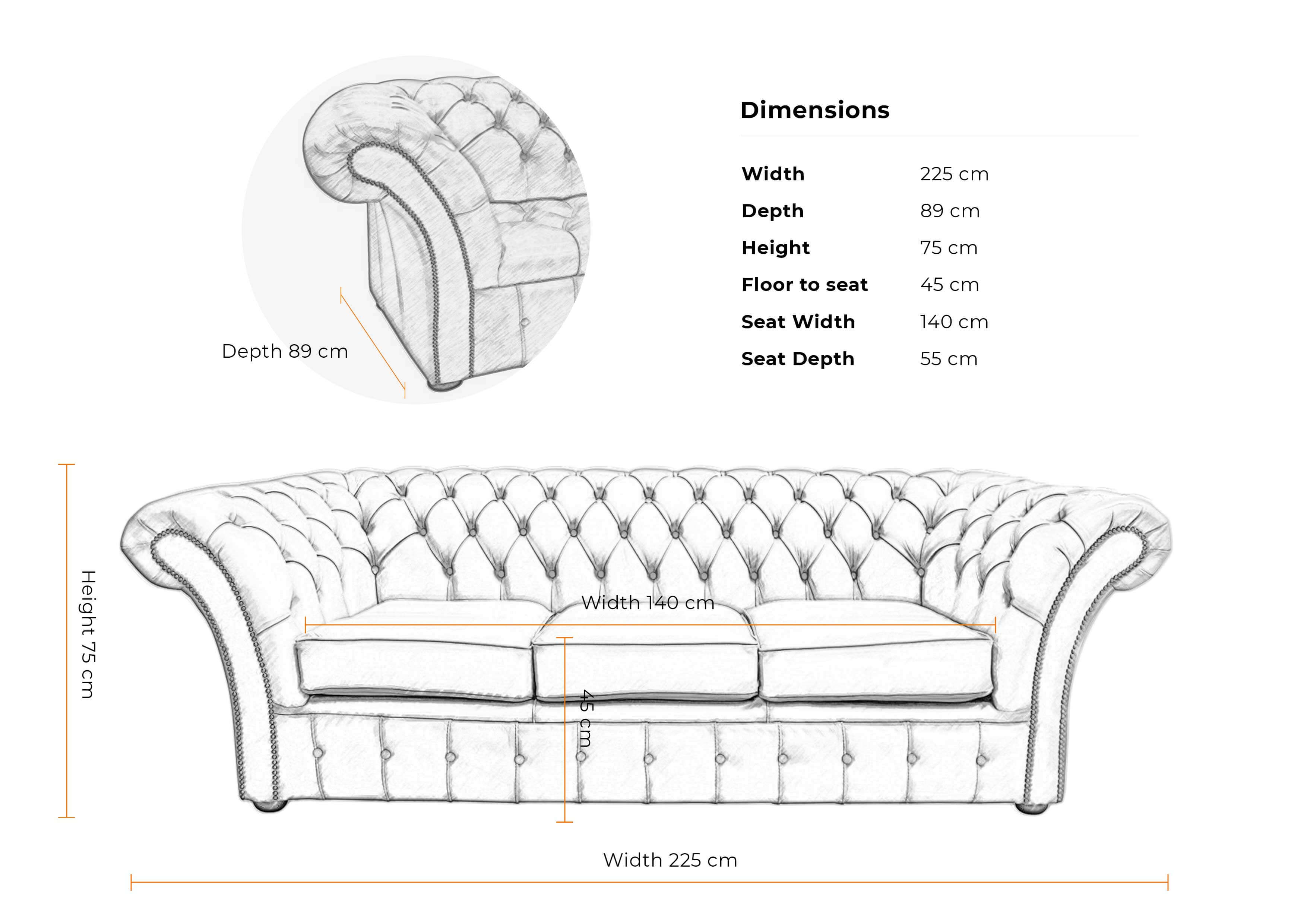 Dimensions-3-seater-buttoned-Balmoral-sofa