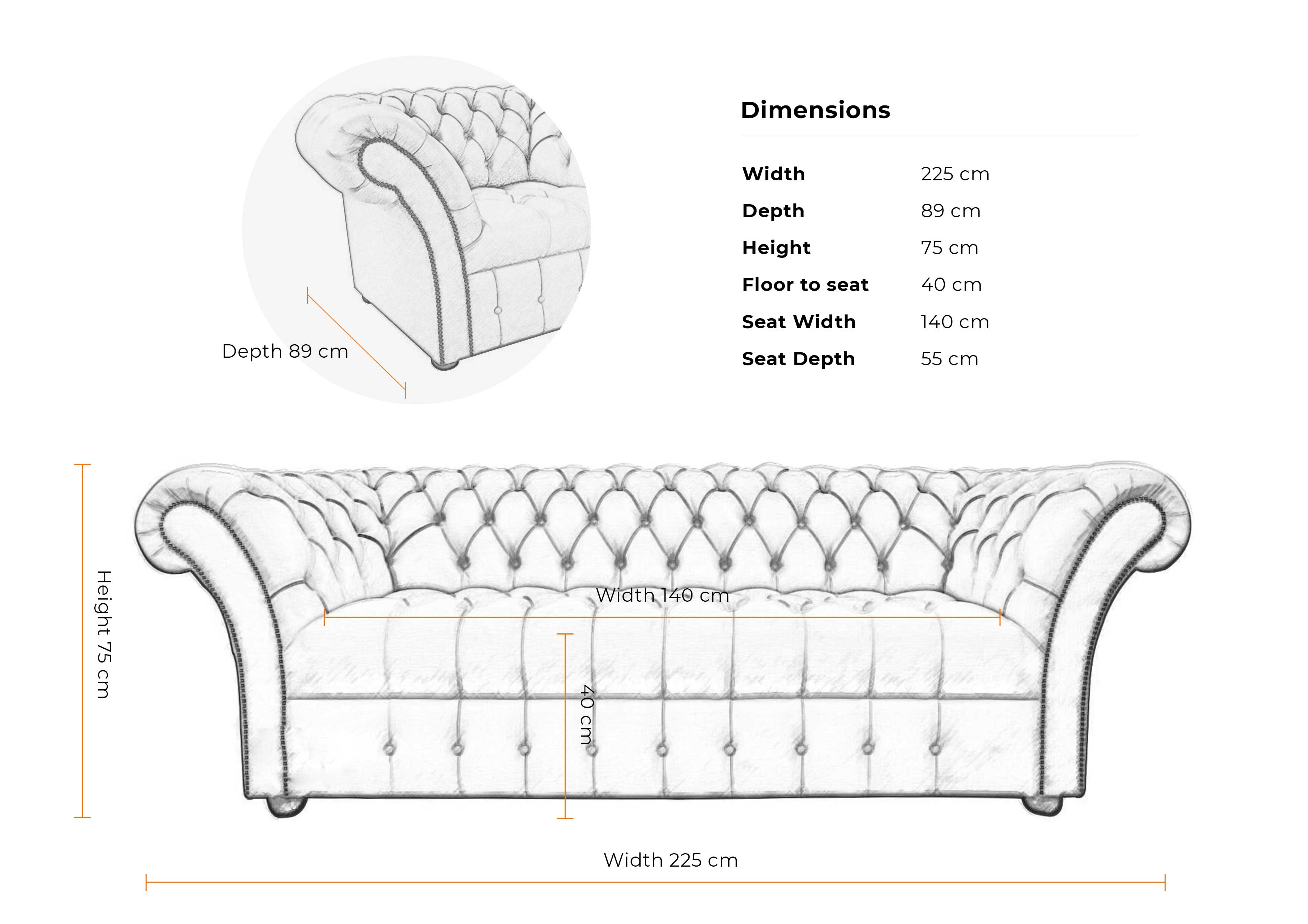 Dimensions-3-seater-buttoned-Balmoral-sofa