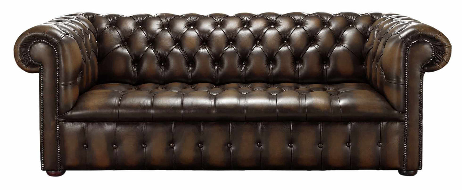 Product photograph of Chesterfield Edwardian 3 Seater Buttoned Seat Sofa Antique Brown Leather from Designer Sofas 4U