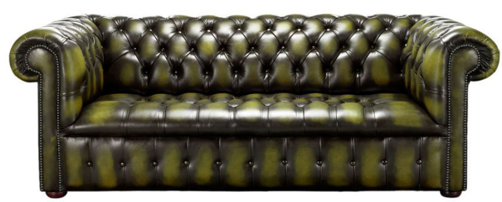 Product photograph of Chesterfield Edwardian 3 Seater Buttoned Seat Sofa Antique Olive Leather from Designer Sofas 4U