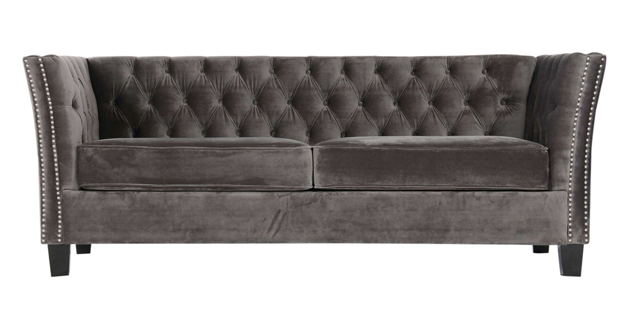 Chesterfield York 3 Seater Flat Pack Sofa Grey Velvet Designer Sofas 4U