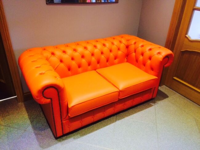Orange Chesterfield Leather Sofa - Designer Sofas 4 U Picture 