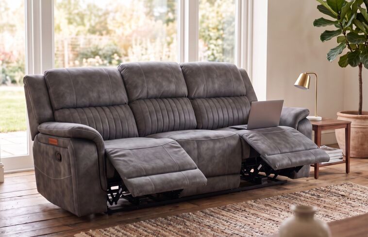 Dakota 3 Seater Reclining Sofa Grey Fabric