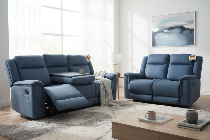 Esme Modern 3+2 Seater Reclining Sofa Suite with Center Console - Cadet Grey