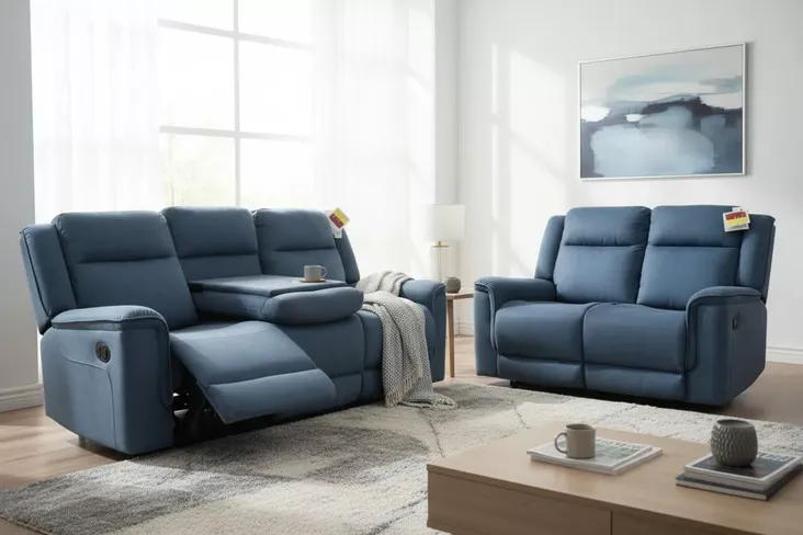 Esme Modern 3+2 Seater Reclining Sofa Suite with Center Console - Cadet Grey