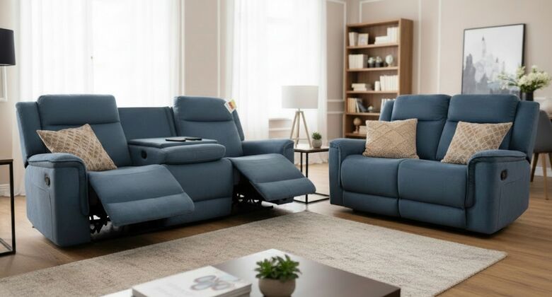 Esme Modern 3+2 Seater Reclining Sofa Suite with Center Console - Cadet Grey