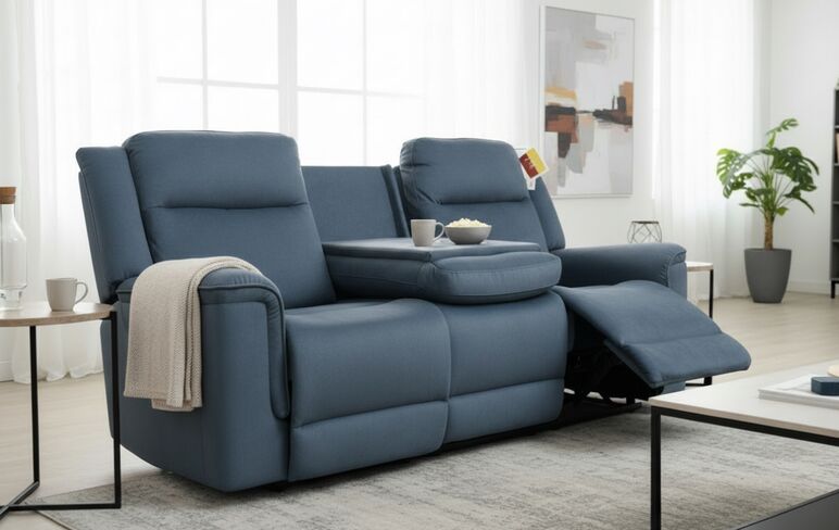 Esme Modern 3 Seater Reclining Sofa with Center Console - Charcoal Grey