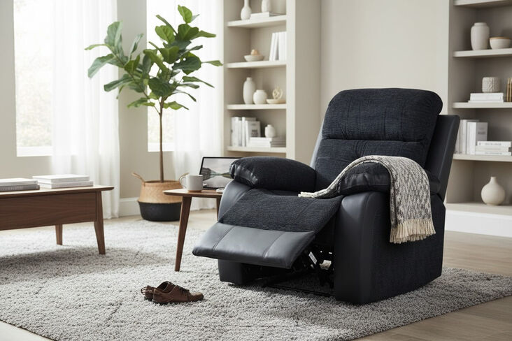 Holden 1 Seater Reclining Armchair Dark Grey Fabric And Leather