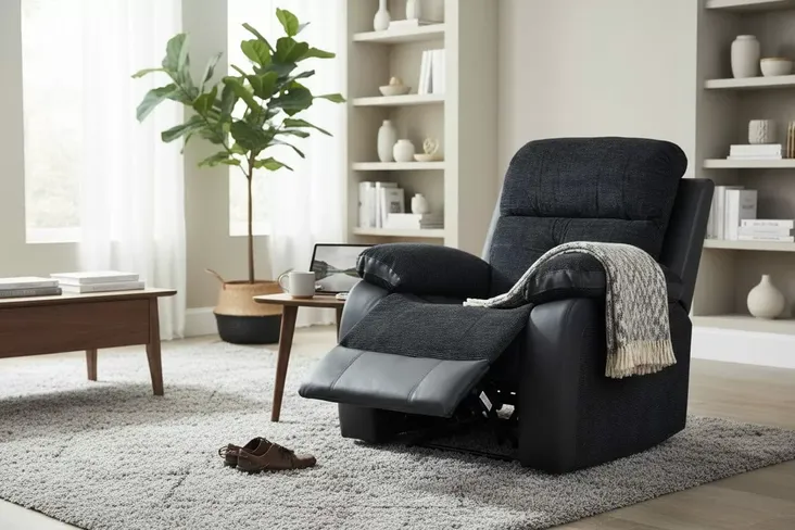Holden 1 Seater Reclining Armchair Dark Grey Fabric And Leather