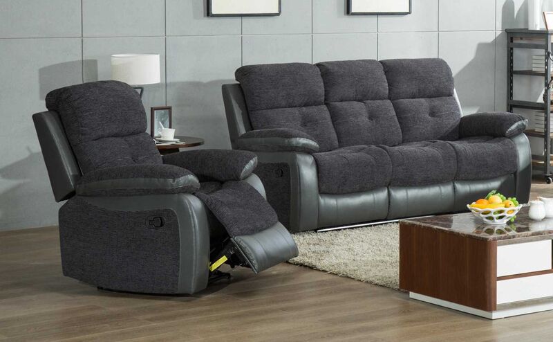 Product photograph of Holden 3 1 1 Reclining Sofa Suite Dark Grey Fabric And Leather from Designer Sofas 4U