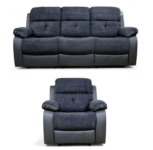 Holden 3+1 Reclining Sofa Suite Dark Grey Fabric And Leather