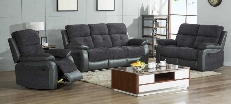Product photograph of Holden 3 2 1 Reclining Sofa Suite Dark Grey Fabric And Leather from Designer Sofas 4U