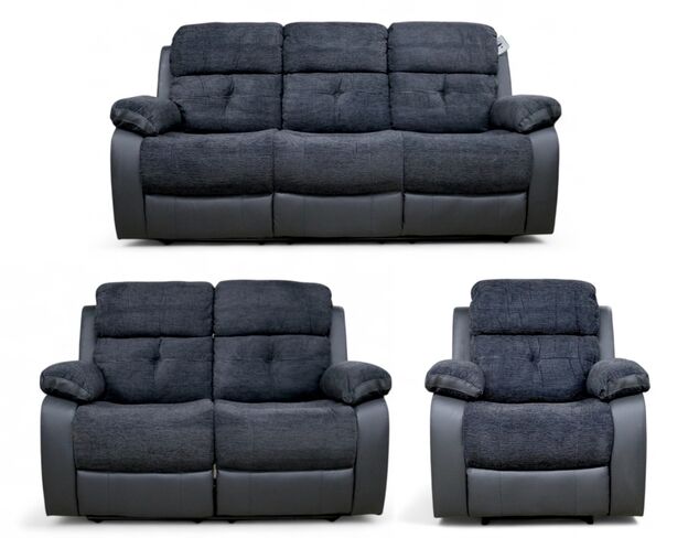 Holden 3+2+1 Reclining Sofa Suite Dark Grey Fabric And Leather