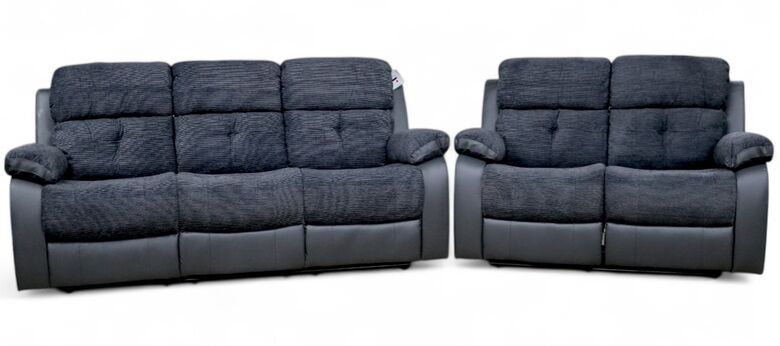 Holden 3+2 Reclining Sofa Suite Dark Grey Fabric And Leather