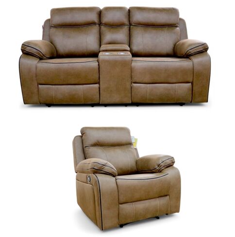 Jacob 2+1 Reclining Fabric Cinema Console Sofa Suite Tan