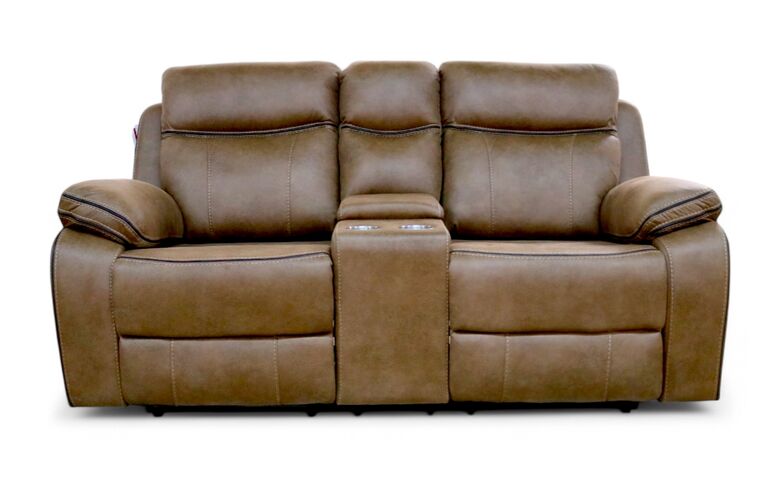 Jacob 2 Seater Reclining Cinema Console Sofa Tan