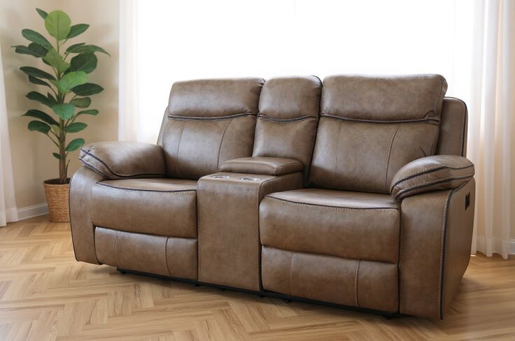 Jacob 2 Seater Reclining Cinema Console Sofa Tan