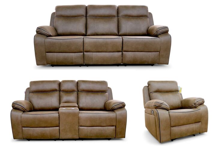 Jacob 3+2+1 Reclining Fabric Sofa Suite Tan