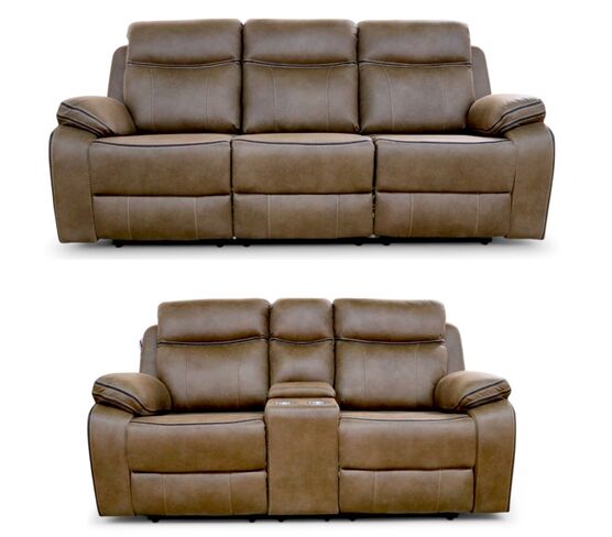 Jacob 3+2 Reclining Fabric Sofa Cinema Console Suite Tan