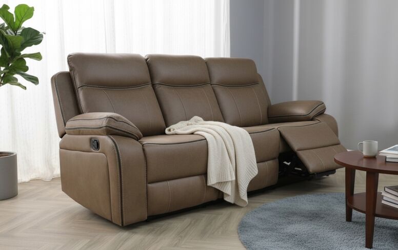 Jacob 3 Seater Reclining Cinema Console Sofa Tan