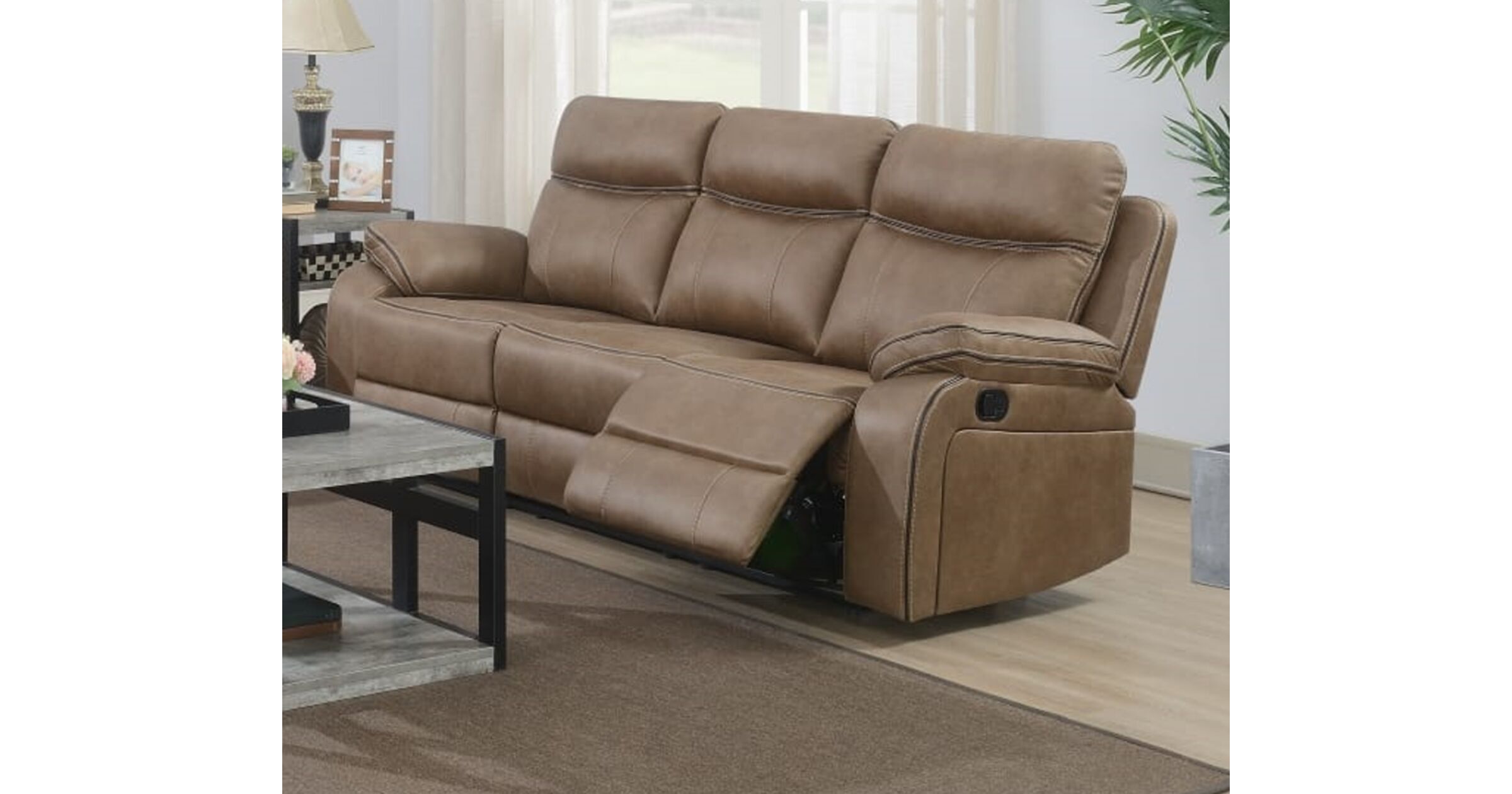 Jacob 3 Seater Reclining Cinema Console Sofa Tan Designer Sofas 4U