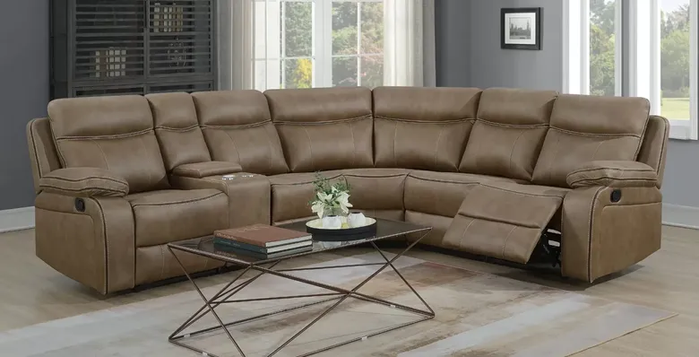Jacob Reclining Corner Sofa Group Cinema Console 2c2 Tan Fabric
