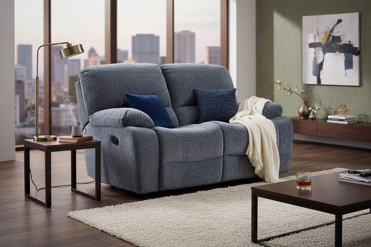 Jesolo 2 Seater Dual Recliner Sofa – Plush Grey Fabric