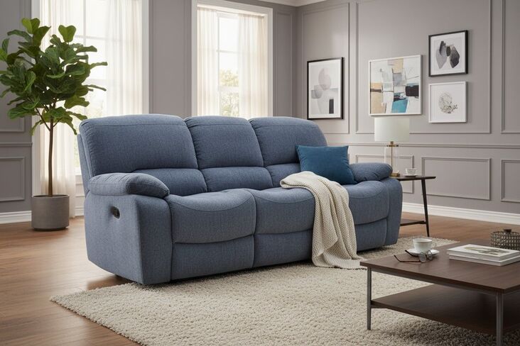 Jesolo 3 Seater Dual Recliner Sofa with Center Console – Plush Grey Fabric