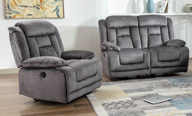 Product photograph of Kelly 2 1 Graphite Grey Fabric Electric Recliner Sofa Suite from Designer Sofas 4U