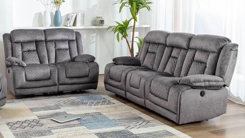 Product photograph of Kelly 3 2 Graphite Grey Fabric Electric Recliner Sofa Suite from Designer Sofas 4U
