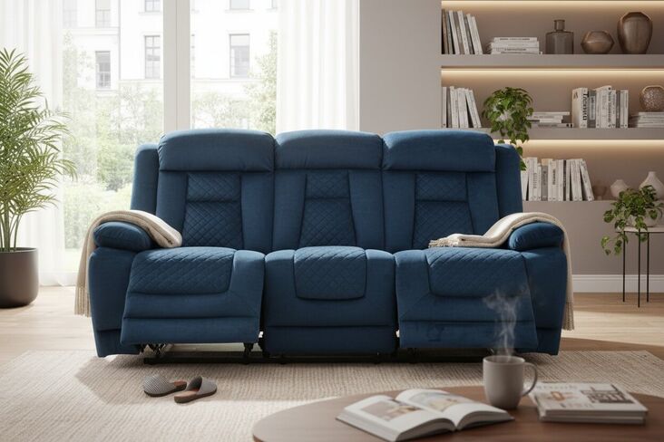Kelly 3 Seater Ocean Blue Fabric Electric Recliner Sofa