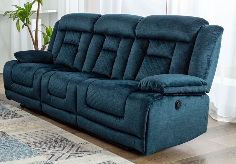 Product photograph of Kelly 3 Seater Ocean Blue Fabric Electric Recliner Sofa from Designer Sofas 4U